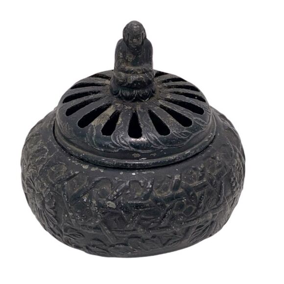 Antique Vantine's Black Carved Incense Holder with Figurine Nunbered 1200 - Picture 1 of 11
